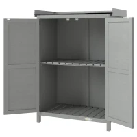 Outsunny Wooden Garden Shed, Garden Tool Storage Shed with Shelf and Side Hooks, 71.5 x 39 x 95 cm, Grey(m-11)