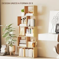 HOMCOM Libreria Moderna Asimmetrica a 5 Livelli in Bambù, 62.5 x 23 x 165 cm, Colore Legno Naturale(m-4)
