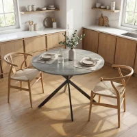 HOMCOM Ronde eettafel voor 4 personen, keukentafel in industriële stijl met stalen poten, voor eetkamer, keuken, grijs(m-8)