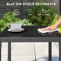 Outsunny Set de Grădină 3 Piese din Rattan PE și Oțel, Set cu 2 Fotolii cu Perne Lavabile și Măsuță de Cafea cu Blat din Sticlă, Set de Mobilier pentru Balcon, Terasă sau Curte, Gri Închis și Negru(m-6)