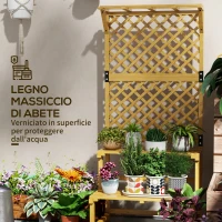 Outsunny Fioriera con Grigliato per Rampicanti, 2 Ripiani e Barra Superiore, in Legno di Abete, 75x50x166 cm, Giallo(m-5)