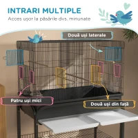 PawHut Colivie pentru Păsări de Interior cu Tăviță, Raft și Roți, Volieră din Oțel pentru Perusi, Canari, Nimfe și Papagali, Negru, 85 x 49 x 119 cm(m-5)