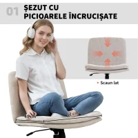 Scaun de Birou HOMCOM, Reglabil, Înclinabil și Rotativ, din Chenille și Oțel, 62x67x83-93 cm, Bej(m-4)