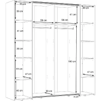 Armoire NARAGO - Décor Blanc mat - 2 portes coulissantes + miroir + 2 portes battantes + 2 penderies - L200 x P61 x H210 cm(m-6)