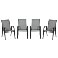 Outsunny 4-Piece Garden Chairs Set - Stackable Outdoor Chairs with High Backrest and Armrests, Breathable Mesh Fabric Dining Chair Set of 4, Dark Grey(m-11)