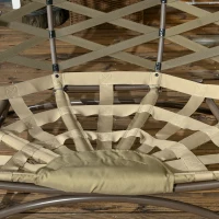 Outsunny 2 Seater Egg Chair Outdoor, Folding Weave Garden Furniture Chair with Cushion, Cup Pockets - Khaki(m-9)
