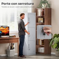 HOMCOM Armadio per Ufficio in Acciaio a 3 Porte Indipendenti con Serratura e 2 Chiavi, 45x38x180 cm, Grigio Chiaro(m-5)