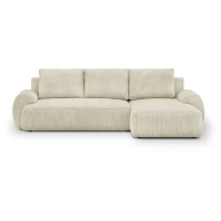 Canapé d'angle droit convertible 4/5 places MILO - Velours côtelés beige - Coffre de rangement - L 264 x H 84 x P 99/145 cm