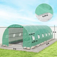 Outsunny Gewächshaus 800x300x200cm Foliengewächshaus Tomatenhaus mit Tür, 12 Fenster, Folientunnel aus verzinktem Stahl, PE, stabiles Treibhaus Pflanztunnel, inkl. Erdanker & Seilen, Grün(m-3)