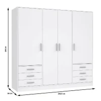 Armoire 4 portes battantes + 6 tiroirs - Bois aggloméré - Blanc mat - L 206,5 x P 60 x H 200 cm - JUPITER(m-4)