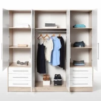 Armoire 4 portes battantes + 6 tiroirs - Chene et blanc - L 206 x P 60 x H 200 cm - JUPITER(m-2)
