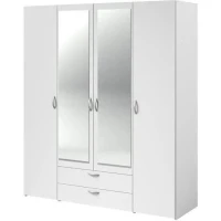 Armoire VARIA - Décor blanc - 4 portes battantes + 2 miroirs + 2 tiroirs - L 160 x H 185 x P 51 cm - PARISOT(m-1)