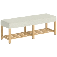 HOMCOM Shoe Bench with Padded Seat 2 Persons Open Shelf Wooden Frame 140x44x48 cm Cream and Natural Wood