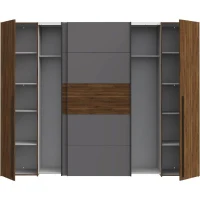 Armoire NARAGO - Décor Noyer Bakersfield et gris - 2 portes coulissantes + 2 portes battantes - L270 x P61 x H210 cm(m-6)