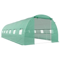 Outsunny Gewächshaus 800x300x200cm Foliengewächshaus Tomatenhaus mit Tür, 12 Fenster, Folientunnel aus verzinktem Stahl, PE, stabiles Treibhaus Pflanztunnel, inkl. Erdanker & Seilen, Grün(m-1)