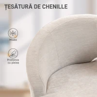 HOMCOM Scaun Modern pentru Living cu Spătar Arcuit și Arcuri Individuale, Tapițat cu Chenille, Spumă, Lemn și Oțel, 69x65x67 cm, Crem și Auriu(m-5)
