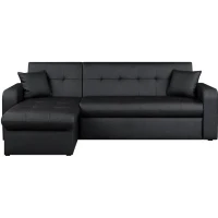 Canapé d'angle réversible convertible 3 places - Simili noir - Contemporain - L 235 x P 85 - 153 cm - ROMAN(m-1)