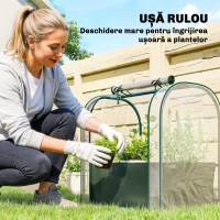Outsunny Mini Seră de Grădină cu Sac de Plantare, Seră pentru Grădină cu Ușă Rulabilă, Structură din Oțel, Acoperire din Plastic, pentru Legume, Flori, Plante, Verde Închis(m-5)