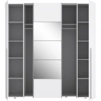 Armoire NARAGO - Décor Blanc mat - 2 portes coulissantes + miroir + 2 portes battantes + 2 penderies - L200 x P61 x H210 cm(m-5)
