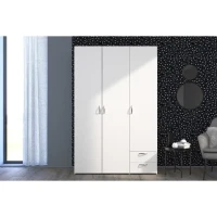 Armoire VARIA - Décor blanc - 3 portes + 2 tiroirs - L 120 x H 185 x P 51 cm - PARISOT(m-3)