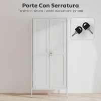 HOMCOM Armadio per Ufficio in Acciaio a 3 Ripiani Regolabili con Serratura e 2 Chiavi, 80x40x175 cm, Bianco(m-5)