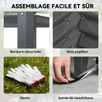 Outsunny Bazin de grădină pe picioare din metal cu seră, jardiniere ridicată cu căptușeală și poliță inferioară, Gri închis(m-5)