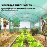 Outsunny Invernadero de Túnel 6x3x2 m con 3 Puertas Enrollables 6 Ventanas de Malla y Estructura de Acero Galvanizado Verde(m-4)