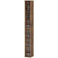 HOMCOM Set of 2 CD Media Display Shelf Unit Tower Rack with Adjustable Shelves, Rustic Brown(m-11)