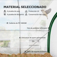 Outsunny Invernadero de Túnel 6x3x2 m con Puerta Enrollable 8 Ventanas de Malla y Estructura de Acero Galvanizado Blanco(m-5)