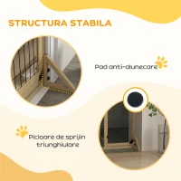 PawHut Gard Extensibil pentru Câini, Gard de Siguranță pentru Animale cu Ușă și 2 Panouri, Picioare Triangulare, 112-159x70 cm, Lemn Natural(m-6)