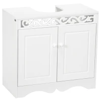 HOMCOM Armario de Baño tipo Mueble Bajo para Lavabo con 2 Puertas y Estantes 60x30x56cm Diseño Moderno de Madera Blanca(m-10)