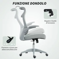 HOMCOM Sedia da Ufficio Ergonomica con Braccioli Regolabili, Schienale a Rete e Poggiatesta, Grigio(m-8)