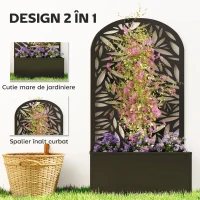 Outsunny Jardiniere Ridicată pentru Grădină și Balcon cu Spalier Arcuit Decorat cu Frunze, pentru Flori și Legume, Montare pe Perete sau Utilizare Independentă, Negru(m-4)