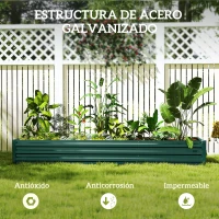 Outsunny Jardinera Exterior Grande Rectangular de Acero Galvanizado Huerto Urbano con Base Abierta 240x60x30 cm Verde(m-5)