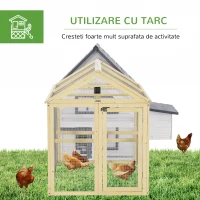 PawHut Adăpost pentru Găini de Exterior din Lemn, Cușcă cu Uși Multiple și Plasă Metalică, 140x88.5x106 cm, culoare Lemn(m-6)