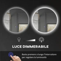 kleankin Specchio Bagno con Luci LED Regolabili, Interruttori Touch e Design Antiappannamento, Ø80 cm(m-5)
