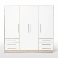 Armoire 4 portes battantes + 6 tiroirs - Chene et blanc - L 206 x P 60 x H 200 cm - JUPITER(m-3)