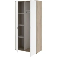 Armoire de chambre AALBORG - Décor Blanc et chene - 2 portes battantes - L100 x P50,2 x H204,3 cm - PARISOT(m-6)