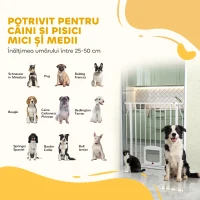 PawHut Poartă pentru Câini și Pisici Extensibilă cu Ușă Integrată, Poartă din Oțel și ABS, 75-85x2x76 cm, Alb(m-9)