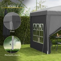 Outsunny Gazebo da Esterno 3x3 m Pieghevole con 4 Pannelli Laterali, in Acciaio e Tessuto Oxford Grigio(m-6)