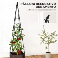 Outsunny Floreira com Treliça Metálica para Plantas Trepadeiras Vaso de PP com Orifícios de Drenagem e Tampões 40x40x175 cm Preto(m-6)