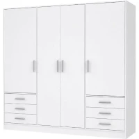 Armoire 4 portes battantes + 6 tiroirs - Bois aggloméré - Blanc mat - L 206,5 x P 60 x H 200 cm - JUPITER(m-5)