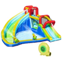 Outsunny Hüpfburg mit Wasserrutsche Hüpfburg mit Gebläse Wasserpark für Kinder aufblasbar Wasserspielcenter mit Rutsche Hüpfburg für Kinder von 3  bis 8 Jahren 385 x 365 x 200 cm(m-1)
