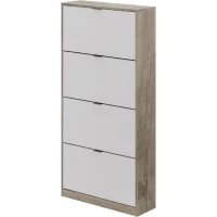 Meuble a chaussures - 4 Portes - Chene et blanc - 75x24x154 cm - Leona(m-1)