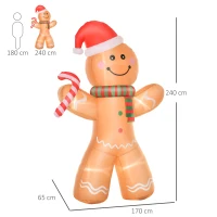 HOMCOM 8ft Christmas Inflatable Gingerbread Man, Lighted Blow Up Decor for Indoor and Outdoor Garden Party Prop(m-3)