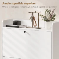 HOMCOM Mobile Scarpiera Slim con 2 Cassetti a Ribalta e Ripiani Regolabili, in Legno e Metallo, 80x24x101 cm, Bianco(m-6)