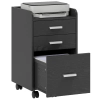 HOMCOM 3 Drawer Filing Cabinet, Rolling File Cabinet with Edged Top for Letter, A4 Size, Hanging File Folders, Black(m-10)