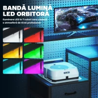 HOMCOM Birou Gaming în formă de L cu prize multiple, LED-uri, 165x80 cm, birou PC cu 2 sertare din material textil, 2 rafturi deschise, măsuță laterală și 2 suporturi monitor, din PAL și oțel, Negru(m-4)