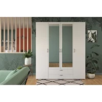 Armoire VARIA - Décor blanc - 4 portes battantes + 2 miroirs + 2 tiroirs - L 160 x H 185 x P 51 cm - PARISOT(m-2)