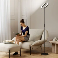 HOMCOM Lampă de Podea Dimmerabilă cu Telecomandă și Dublă Cap Girevole la 350°, Lampă de Podea cu Reglare Temperatură Culoare 2700K-6000K, pentru Sufragerie și Cameră, Negru(m-8)